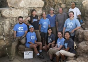 Current and former Carolina students participated in the Huqoq dig. Bottom row from left to right: David Richman ’23; Christine Stamey ’24; Aislynn Grantz ’24; Madison Brinkley ’22; Suzy Lagunas ’24. Top row from left to right: Emily Branton ’21; Jodi Magness; Jocelyn Burney ’14; Matthew Grey ’11; Grace Curry ’23; Jada Enoch ’23 (Photo by Jim Haberman)