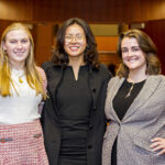 Three of the 2022-2023 Agora Fellows who attended the Abbey Speaker Series event, “A Conversation with Cal Cunningham and Thom Tillis,” (from left to right): Sarah Crow, Willow Yang and Maddux Vernon